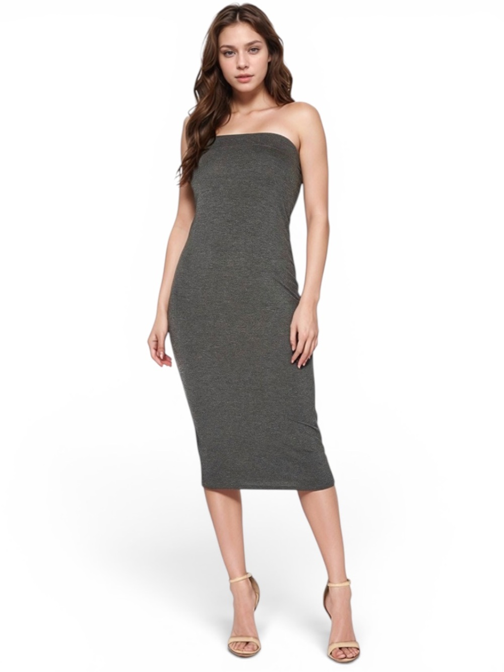 Heart Hips Strapless Midi Dress in Charcoal